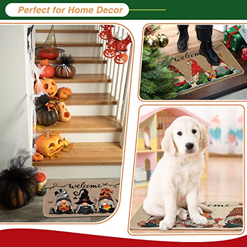 Shihanee 3 Pieces Halloween Welcome Gnome Doormat Thanksgiving Fall Greeting Doormat Autumn Doormat Rugs Christmas Gnome Door Mat Xmas Outdoor Do