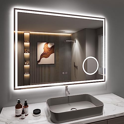 Dripex Bathroom Mirror with LED Lights, 500 * 700 MM Illuminated Backlit Wall Mounted Vanity Mirror Dimmable Switch 3 Colors and Demister Pad, Ho