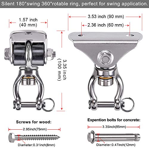 SELEWARE Heavy Duty Swing hook, Silent Swing Hanger, Tire Swing Swivel Hanger, 450 KG Capacity Permanent Anti-rust SUS304 Heavy Duty Hanging Hard