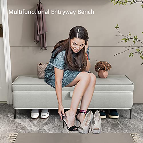 Storage Bench,Faux Leather Storage Bench,Premium End of Bed Bench with Storage,Modern Upholstered Bench Shoe Bench Bedroom Bench-Blue 100x40x45cm