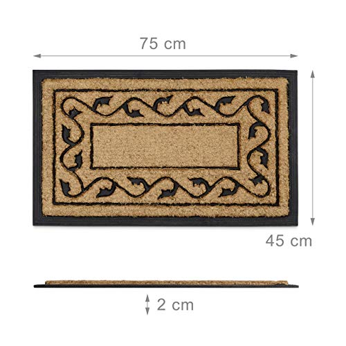 Relaxdays Coconut Fiber & PVC Rubber Doormat Anti-Slip Welcome Mat for Indoor & Outdoor Use w/ Floral Pattern made of Sustainable Coir Floor Mat
