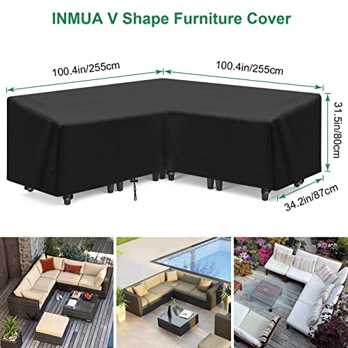 INMUA V-Shape Garden Furniture Covers Waterproof, Corner Sofa Cover 420d Heavy Duty Oxford Fabric Windproof Rip Proof Outdoor Sofa Cover (255x255