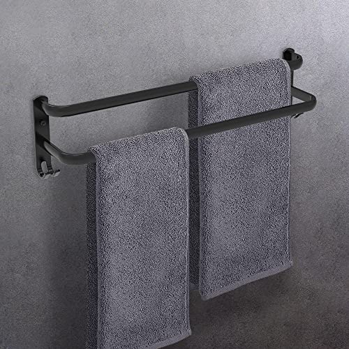 HONPHIER Towel Rails Wall Mounted 2 Tier Towel Rack With Hooks Space Aluminum Bathroom Towel Holder No Fading Towel Shelves For Bathroom Toilet K