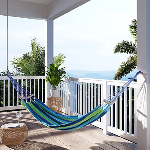 TSKDKIT Double Hammock with Strap 280 x 150cm Durable Canvas Hammock Camping Wide Hammock Bed Garden Hammock with Spreader Bars, Comfortable Hamm