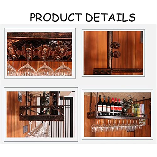 EYLINK Ceiling Wine Rack, Height Adjustable, Metal Iron Hanging Storage Rack, Wine Bottle Holder, Goblet Stemware Holder, For Bars/Restaurants/Ki