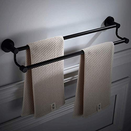 N/A Towel Rack - Stainless Steel Towel Rail, Black Round Bottom Towel Rack Double Rod, Size 60x13.5 Cm