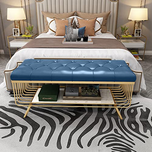 Upholstered Bench, Shoe Bench with Shoe Shelf, Bedroom Stool, Steel Frame, Synthetic PU, Golden Metal Legs, for Living Room Entryway Indoor Vanit