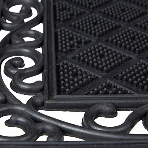 Relaxdays Rubber Anti-Slip Doormat with Floral Pattern in Cast Iron-Look Welcome Mat with Weather-Proof Rubber Size: 1 x 75 x 45 cm, Black