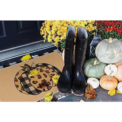 Louise Maelys Fall Door Mat, Welcome Front Door Mat Non Slip, Leopard Print Pumpkin Yard Floor Doormat Thanksgiving Kitchen Entry Switch Outdoor
