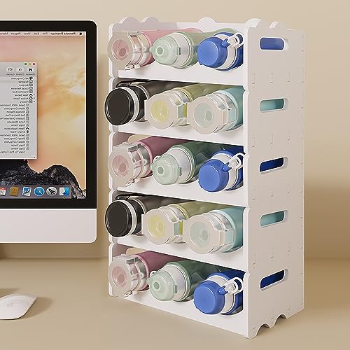 NUODWELL Stackable Water Bottle Organiser for Cabinet, White Plastic Bottle Holder Wine Storage Rack for Kitchen Countertop, Tabletop, Pantry, Re