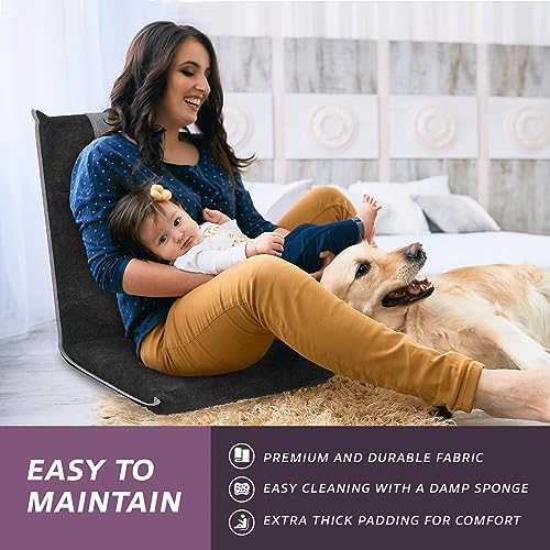 bonVIVO Floor Chair - Easy III Folding Meditation Chair w/Handle - Portable, Padded Floor Chair with Back Support for Camping & Gaming - Floor Se