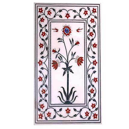 24 x 48 Inches Rectangle Shape White Marble Kitchen Back Splash Pietra Dura Art Dining Table Top from Indian Cottage Art and Crafts