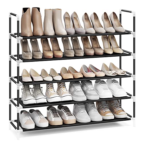 SONGMICS 5 Tiers Shoe Rack Space Saving Tower Cabinet Storage Organizer Black 39" L Holds 20-25 Pair of Shoes ULSH55H