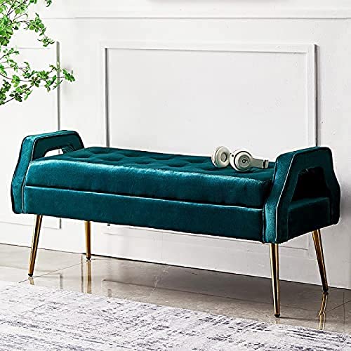 Luxurious Bedside Bench With Gold Legs, Bedroom Bench Velvet Seat, Comfortable And Versatile Entry Shoe Stool,White,100X46X55Cm(39X18X22Inch)