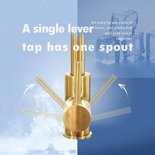 Hapilife Brushed Gold Kitchen Sink Mixer Tap Single Lever High Arc 360 Swivel 10 Year Warranty, DT07T