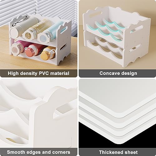 NUODWELL Stackable Water Bottle Organiser for Cabinet, White Plastic Bottle Holder Wine Storage Rack for Kitchen Countertop, Tabletop, Pantry, Re
