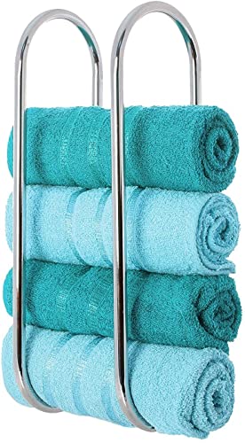 LIVIVO Wall Mounted Chrome Towel Holder Shelf Bathroom Storage Rack Rail-Made From Sturdy Steel With A Chrome Finish