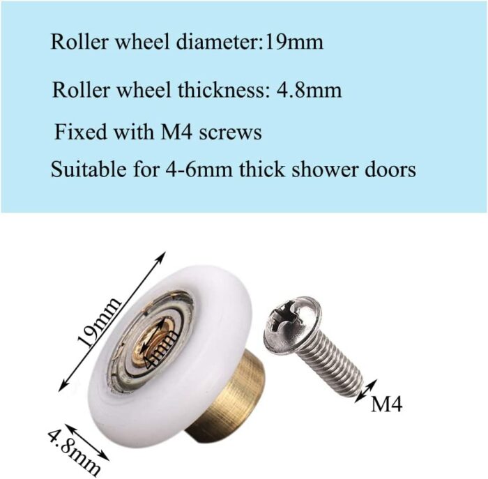 4X Replacement Shower Door Rollers/Runners/Wheels 19mm Diameter