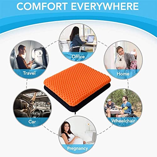 Fzitiy 2023 NewLarge Gel Seat Cushion, Honeycomb Design Double Thick Egg Gel Cushion with Relieving Back coccyx Pain Pressure for Car Office Home
