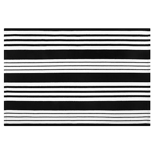 Collive Fall Door Mat Black and White Striped 24"x51",Washable Front Porch Rug,Halloween Decorations Outdoor,Farmhouse Cotton Hand-Woven Layered