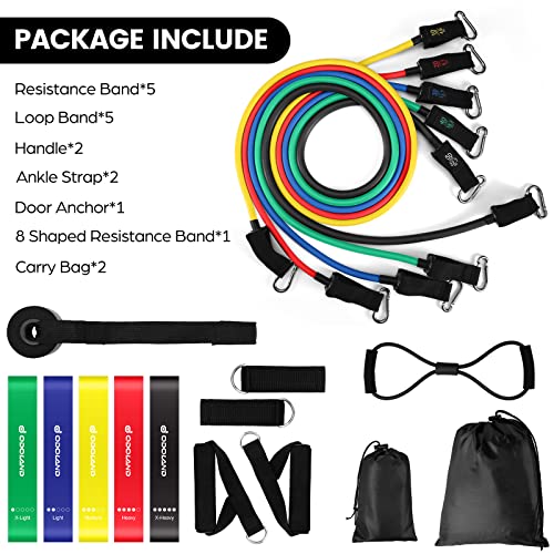 Odoland Resistance Bands Set Workout Bands with 5 Stackable Exercise Bands, 4 Resistance Loop Bands, Door Anchors, Handles and Ankle Straps for H