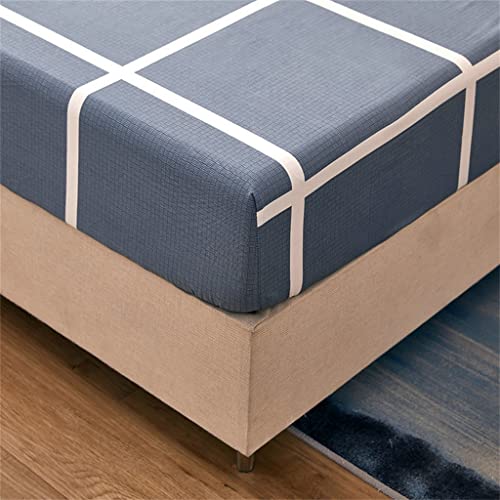 FKSDHDG Plain Plaid Bed Cover Printed Cotton Single Bed Hat Elastic Cushion Protection Cover Mattress Cover Bed Hat (Color : D, Size : 180 * 200C