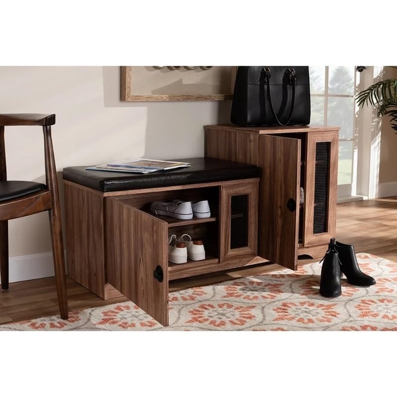 MJWDP Foyer Hallway Shoe Cabinet Upholstered 2-Door Wood Shoe Storage Bench with Cabinet Shoe Rack Home Furniture