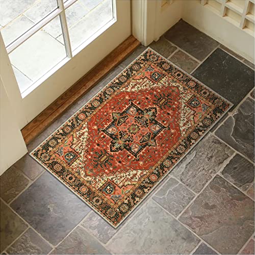 Collive Washable Indoor Door mat, Non Slip Retro Entryway Rug 20" x 32" Doormat Quick Absorbent Entrance Rug Distressed Front Door Mat, Welcome M