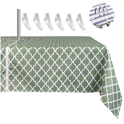 MKISHINE Tablecloth for patio table,bonus 6 clips fit patio table perfectly with opening for umbrella stand,robust, waterproof,machine washable w