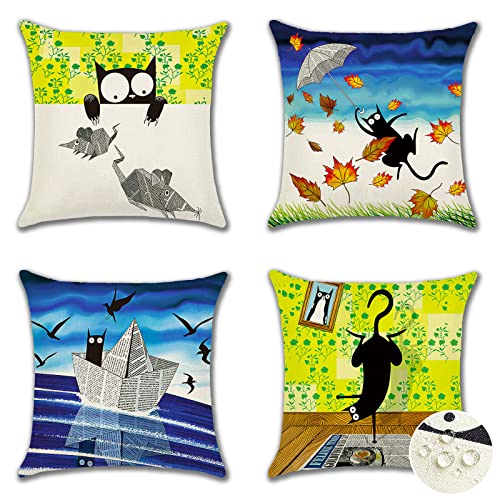 Ohok Outdoor Waterproof Cushion Covers 45x45 cm Pack of 4 Decorative Throw Cushion Covers Cushion Case for Sofa Couch Bed Living Room Outdoor Pat