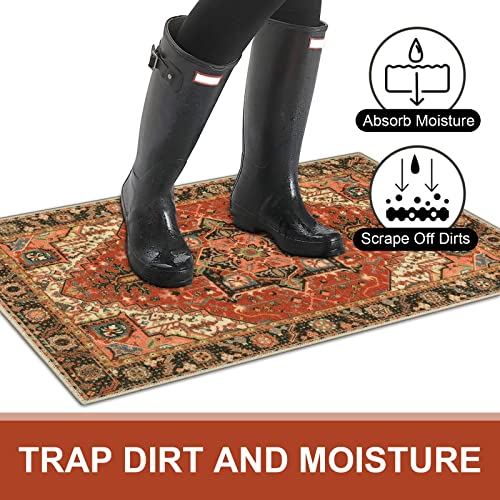 Collive Washable Indoor Door mat, Non Slip Retro Entryway Rug 20" x 32" Doormat Quick Absorbent Entrance Rug Distressed Front Door Mat, Welcome M