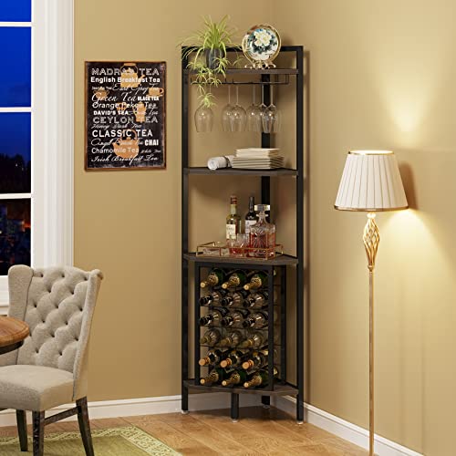 LITTLE TREE Corner Wine Rack, Engineered Wood Metal, Grey, S