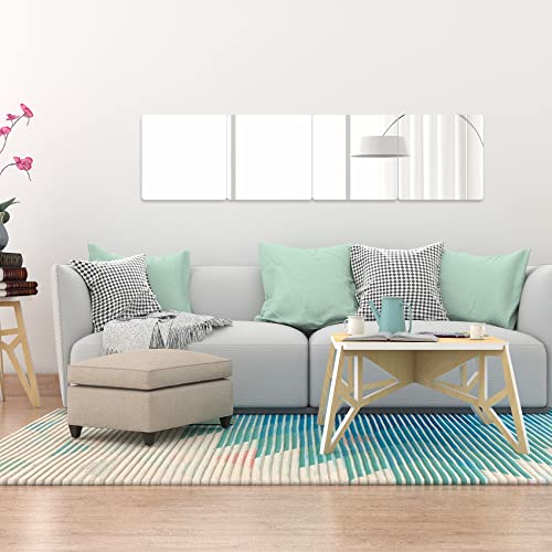Workout Mirror for Home Gym Wall, 4Pcs Acrylic Full Length Mirror Tiles for Living Room Bedroom Bathroom (10.2×10.2in)