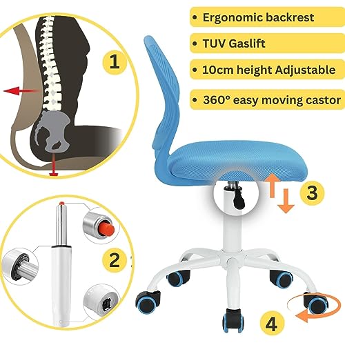 Homy Casa Desk Chair Adjustable Swivel Fabric Seat Ergonomic Task Chair Home Office For Kids Teens without Armrest, Blue