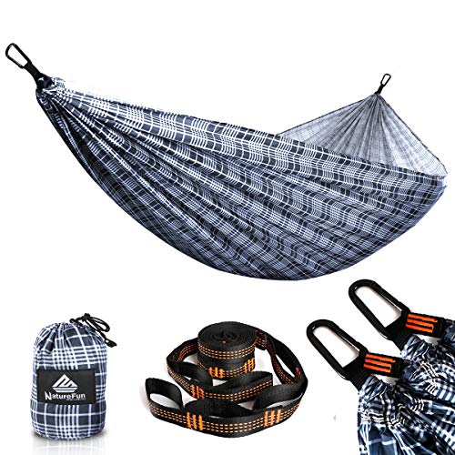 NATUREFUN Ultra-Light Travel Camping Hammock | 300kg Load Capacity,(300 x 200 cm) Breathable,Quick-drying Parachute Nylon | 2 x Premium Carabiner