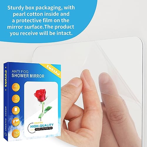 EUAIAJ Shower Mirror Fogless for Shaving Men Wall Mount, Fog Free Shave Mirror Travel Bathroom, NO-Drilling & Removable & Shatterproof, with 2 Hi