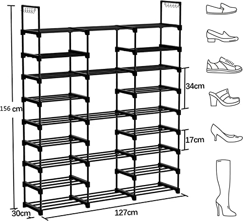 LILIKY Three-row, Nine-layer, Double-row Hook, Multifunctional, Large-capacity Metal Simple Shoe Rack