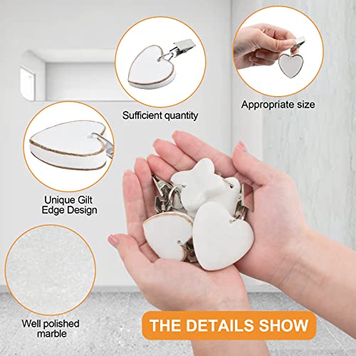 Morobor Tablecloth Weights Clips, 6pcs Heart Shape Stone Table Cloth Weights Metal Clip with Gilt Edge Design for Outdoor Picnic Family Dinner(Gr