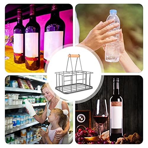 Tomaibaby 6 Milk Bottle Holder, Metal Wire Wine Bottle Carrier with Wooden Handle, Rustic Farmhouse Wine Milk Bottle Caddy Doorstep Milk Crate Ba
