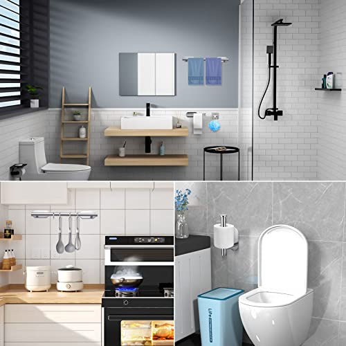 Self Adhesive Towel Rail, 5 in 1Bathroom Accessories Kit for Bathroom & Kitchen Silver Towel Rail Bath Towel Holder Toilet Holder Wall Mounted No