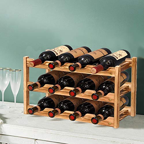 KALINCO Wine Rack, Wine Racks Free Standing Floor, Wine Rack 12 Bottles 3-Tier, Wine Racks Countertop for Pantry, Bar, Cabinets Rack