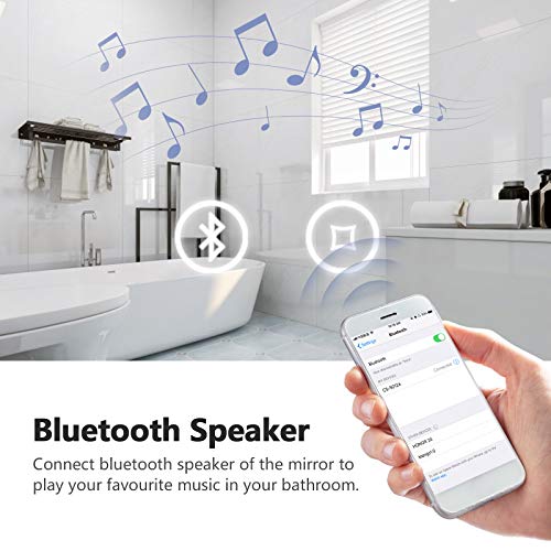 EMKE 450 X 600 mm Backlit Illuminated Bluetooth Bathroom Mirror with Shaver Socket, Wall Mounted Multifunction Bathroom Vanity Mirror with LED Li