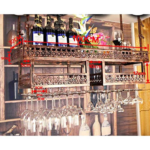 SUCHETA Wine Rack Wall-Mounted Adjustable Iron Ceiling Decoration Frame Industrial Hanging Wine Holder Wine Glass Rack Vintage Wine Bottle Holder