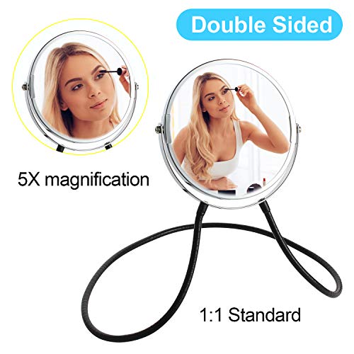 Jessie Saxton Double Sided Mirror, Standard Viewing and 5X Magnification, Mirror' arm is Flexible to Around The Neck