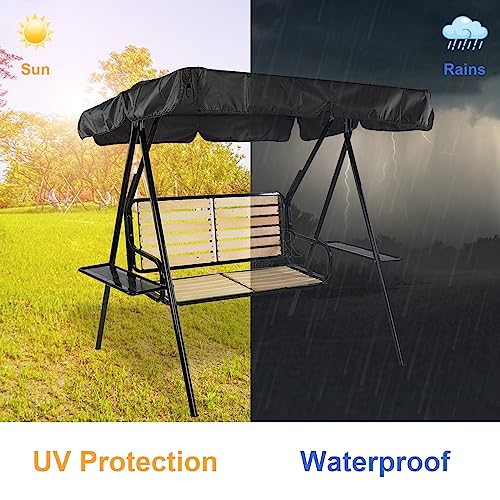 Hollywood Swing Replacement Roof 210x145cm, 600D Replacement Cover Garden Swing 3 Seater, 2 Tunnel Loops 100% Polyester for Garden Swing Roof Tar