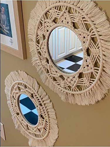 Wall Mirror Macrames Beautiful 2PCS Style Handmade Macrame Outsky Hanging Boho Fringe Round Decorative for Apartment Living Room Bedroom Baby Nur