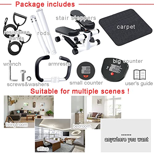 Swity Home Stair Steppers for Exercise with Display, Mini Step Machine Fitness Stepper with Handrail & Resistance Bands - 2 Ways to Use for Full