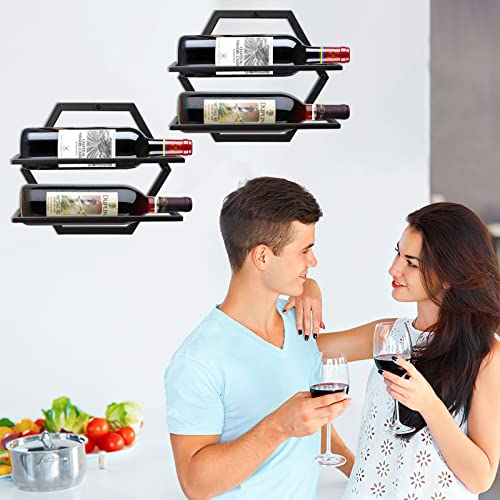 Giyiprpi 2Pcs Wall Mounted Wine Bottle Stemware Rack, Metal Hanging Wine Display Holder with 3 Stemware Glass Organizer, Red Wine Racks for Home