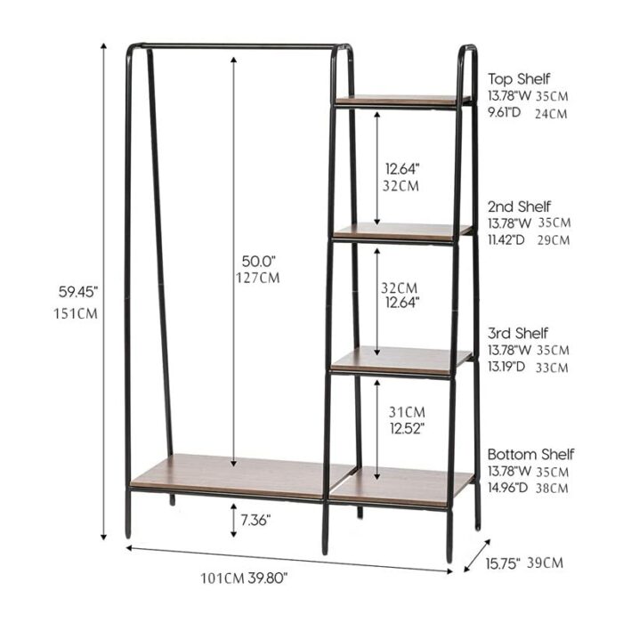 WALNUT Floor-standing Coat Rack Home Bedroom Iron Hanger Clothing Store Bag Shoes Display Clothes Rack