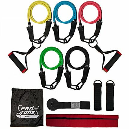 PROTONE resistance bands set - 5 x exercise tube set with handles, door anchor, ankle straps and carry bag for home fitness / travel fitness / st